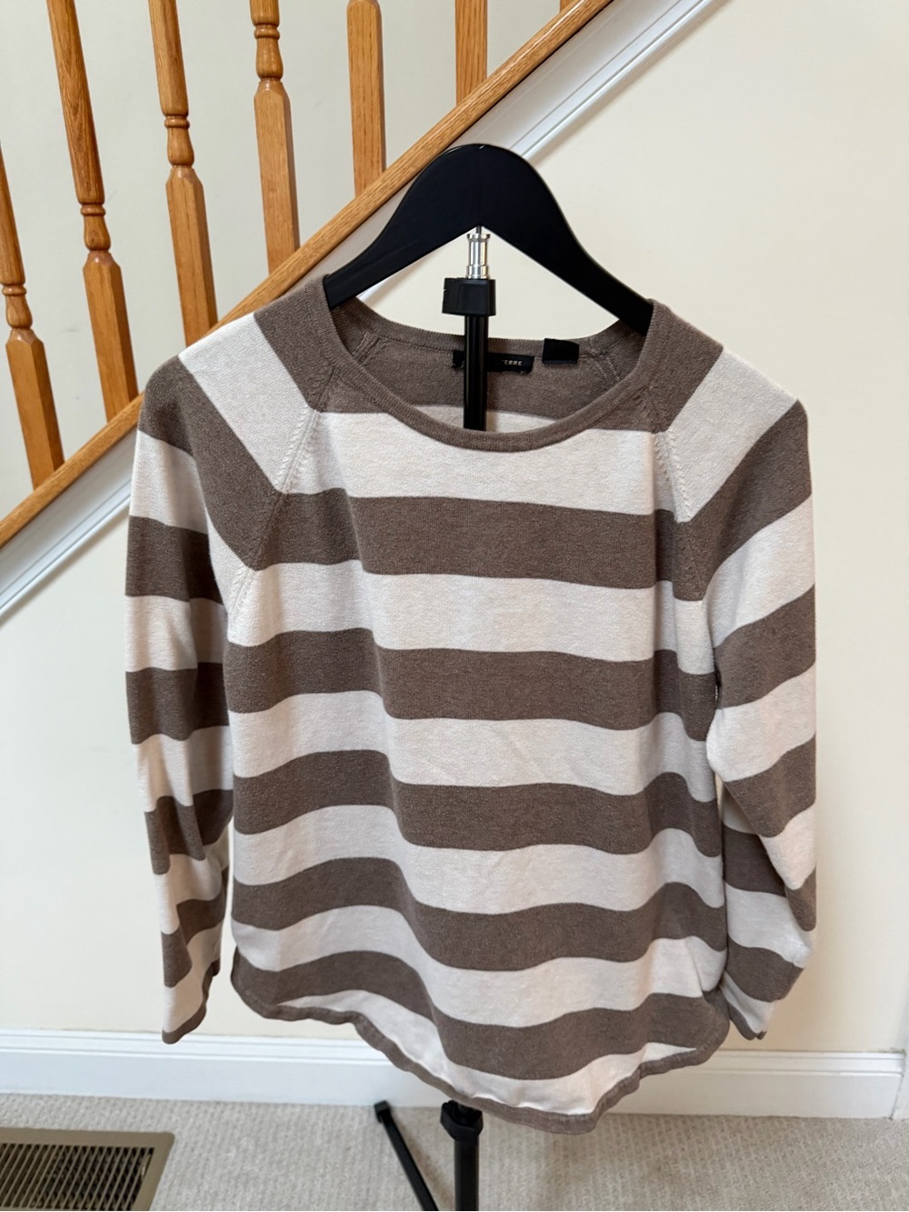 JEANNE PIERRE Taupe and Cream Striped Long Sleeve Tee